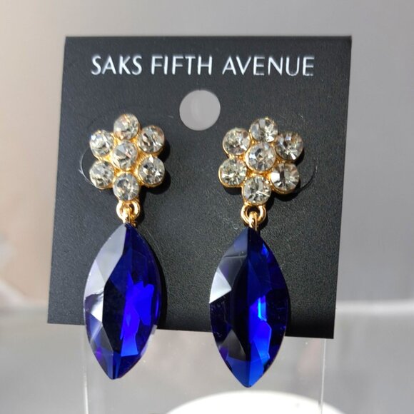 Saks Fifth Avenue Dark Blue Floral Dangle Earrings - Picture 2 of 2